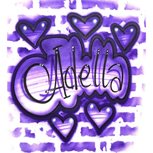 Airbrush Hip Hop Graffiti 80'S 90'S T Shirt, Purple Brick Wall And Hearts #TOP2