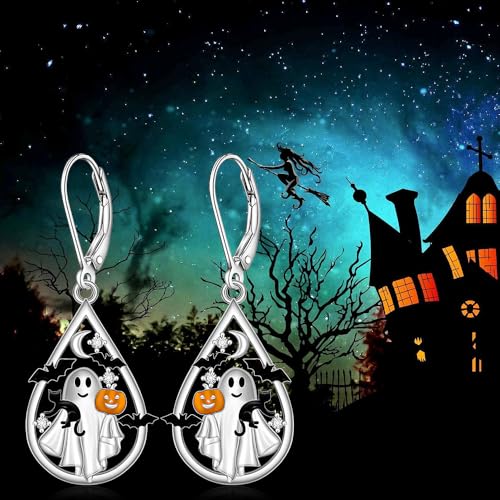 Halloween Earrings for Women Bat Ghost Earrings Sterling Silver Halloween Ghost Dangle Black Cat Moon Earring Spooky Holiday Jewelry4