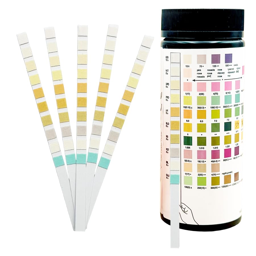 10 Parameter - Urine Testing Strips (100 Strips/Vial) - Glucose Ketone Bilirubin Nitrite Urobilinogen Protein pH Blood Specific Gravity and Leukocytes Dipstick Tests (1 Vial - 100 Strips)