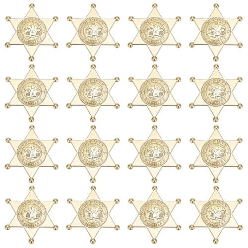 Badges de shérif dorés hexagonaux pour cadeaux d'anniversaire et fêtes de Noël