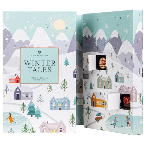 CHOCOLISSIMO Pralinen - Adventskalender Schokolade, Weihnachtskalender - Geschenk für Frauen, Männer, Eltern, Mann, Frau, Mama, Papa - Schokoladen-Adventskalender zum Aufklappen - Wintermärchen 24 Stk