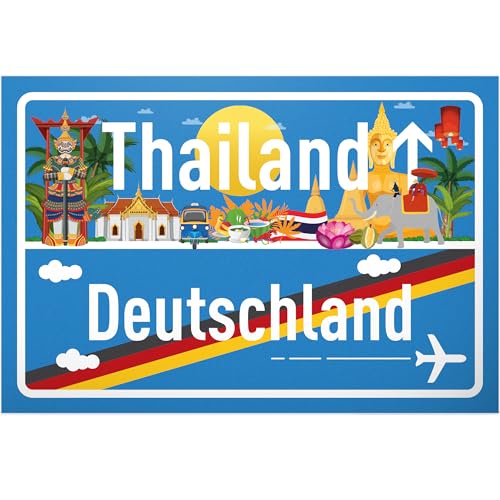 DankeDir! Thailand Deutschland Ortsschild - Kunststoff Schild 30 x 20 cm - Geschenk Idee Gutschein Reise Urlaub Reisegutschein Männer & Frauen Geldgeschenk Abschiedskarte Geschenkidee Deko Karte