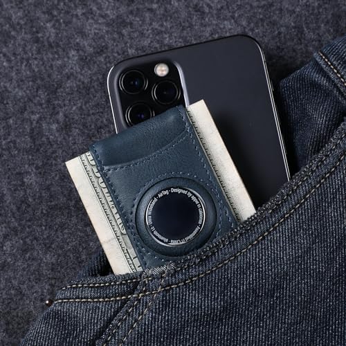 Image of Slim Magnetic Money Clip Wallet for Men with Airtag Holder & Elastic Band, Leather Card & Cash Holder for Men, Blue, Slim, Ultra Slim Design