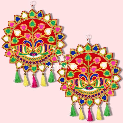 Image of CREYENTES Traditional Handmade Toran Latkan Todala, Gujarat Special (Set of 2 Pieces) Thoranam, Door Decor, Wall Hangings, Wedding Decoration, Diwali, Temple, Embroidery Work
