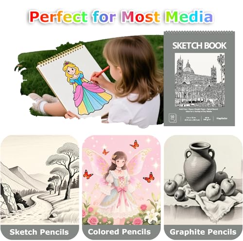 9" x 12" Sketch Book, 2-Pack 50 Sheets Spiral Bound Art Sketchbook, Acid Free Artist Drawing Book Paper, Art Supplies for Kids, Craft Activities, Sketch Paper for Drawing Coloring Sketching(Green) - Image 6