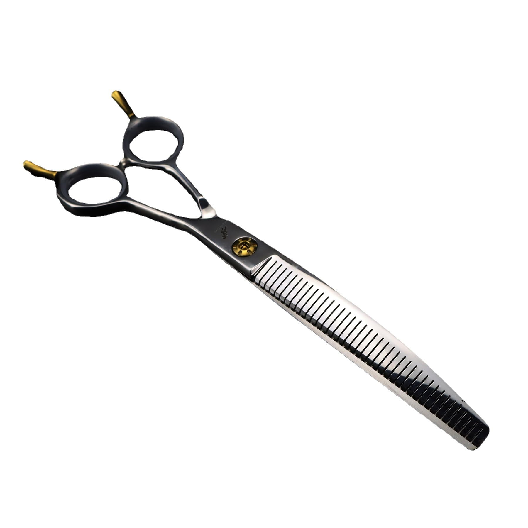 Pet Finishing Shears - 7.25 Inch Curved Grooming Scissors with 440C Stainless Steel and Gold Accent Handle for Coat Blending and Finishing