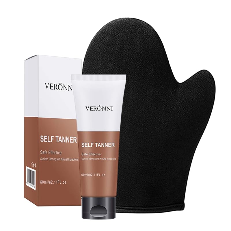Self Tanning Lotion with Self Tanner Mitt, Self Tanning Cream Kit for Face and Body, Sunless Tan Effect, Moisturizing & Streak-Free Formula, Quick Absorbing Tanning Lotion, Natural-Looking Tan