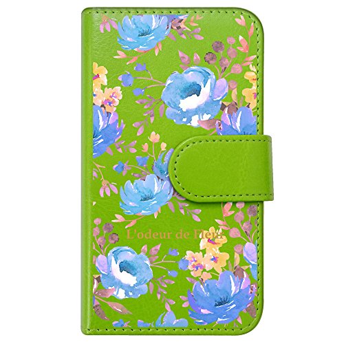 sslink iPhone17 Pro Max アイフォン17プロマックス 対応 スマホケース 手帳型 全機種対応 花柄 ピオニー ブルー ボタニカル かわいい おしゃれ フラワー (グリーン) マグネット開閉 ダイアリータイプ 横開き カード収納 カード