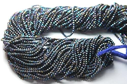 Spinel noir facetté de 3mm en fil de 34cm avec reflets titane bleus