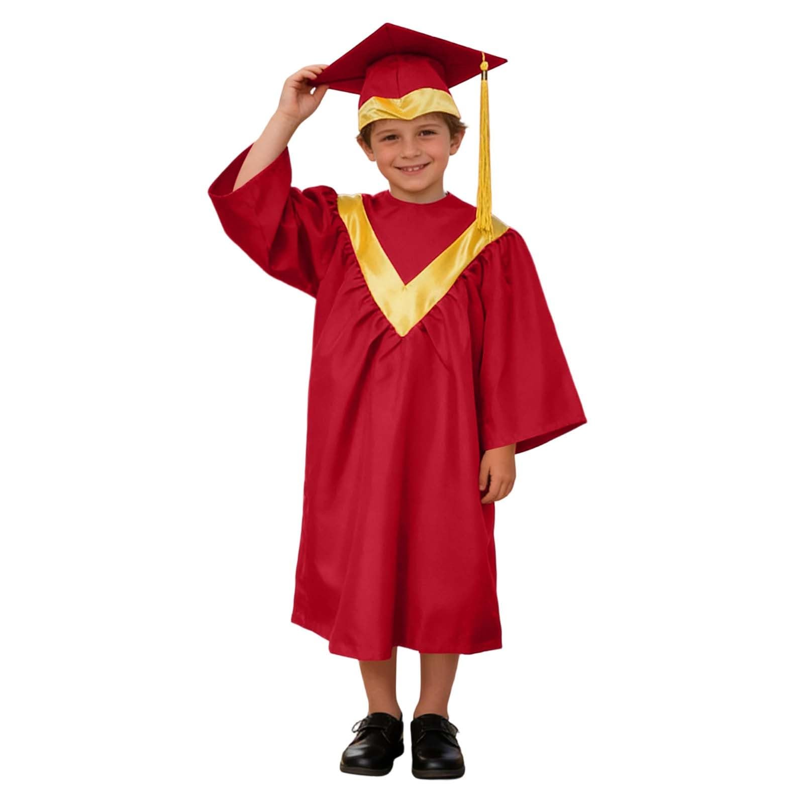 Kindergarten 2025 Graduation Cap and Gown Tassel Sets with Charm 2PCS Graduations Stoles for Kids Grad Party Clothes