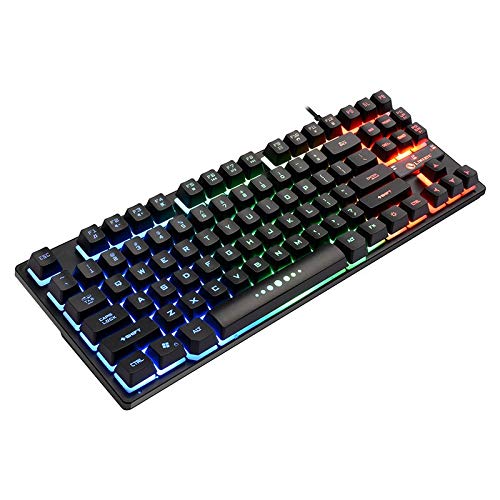 Preisvergleich Produktbild Kabelgebundene Tastatur (Büro / Gaming) Wired Keyboard 87 Tasten Mechanische Aufhängung emittierender Touch-Schalter Regenbogen Spiel Keycap PC / Mac / Laptop / Smartphone / Tablet