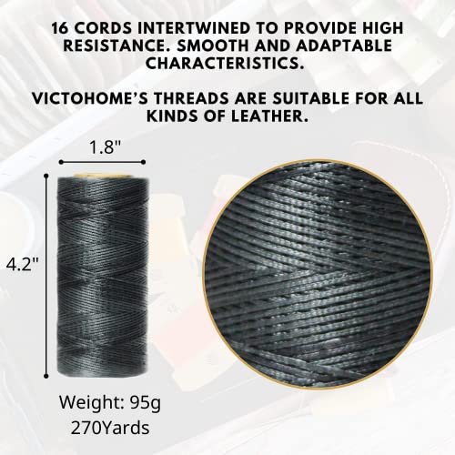 Victohome 100% Polyester Flat Waxed Threads, 150D/0.8Mm, 270Yards/247M. All-Purpose Threads Hand Sewing Leather Projects And Crafts. (Gray) #TOP1