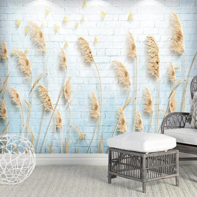 Photo papier peint briques blanches 3D Roseau décoration maison