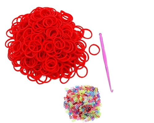 DasKid Loom Bands Lot de recharges avec outil et connecteurs colorés pour fabrication de bracelets Rouge