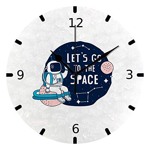 Botell Wall Clock Digital Silent PVC Hanging Clock Oil Painting Kids Easy Read Hang ﻿Let's Go Space Theme Kitchen Bedroom Office Decor 9.8 inch