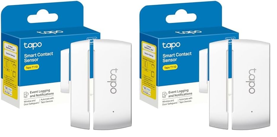 TP-Link Tapo T110 - Sensor de Contacto Inteligente, Domótica, Ahorro de Energía, Batería Larga Duración, Alertas de Intrusos, Requiere Hub (Paquete de 2)