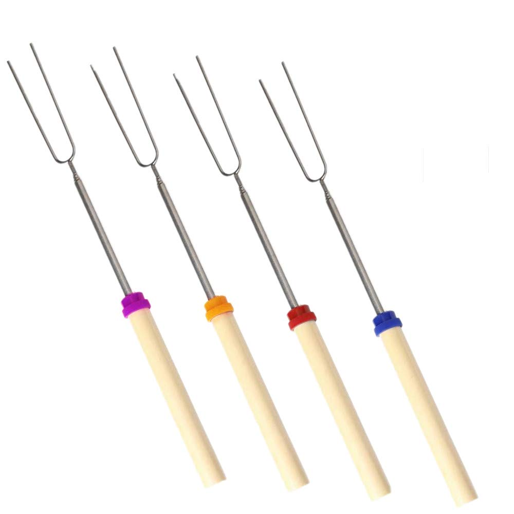 Marshmallow Roasting Sticks 32 inch 4 Pcs Telescoping Stainless Steel Smores Skewers Hot Dog Forks BBQ Camping Cookware Campfire Grill Cooking Tools