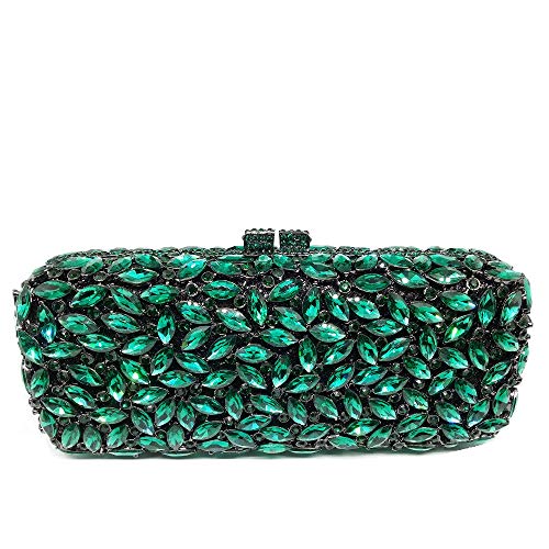 Boutique De FGG Women Green Crystal Clutch Bag Minaudiere Box Handbag Party Prom Rhinestone Clutch Purse Wedding Bag, Mini