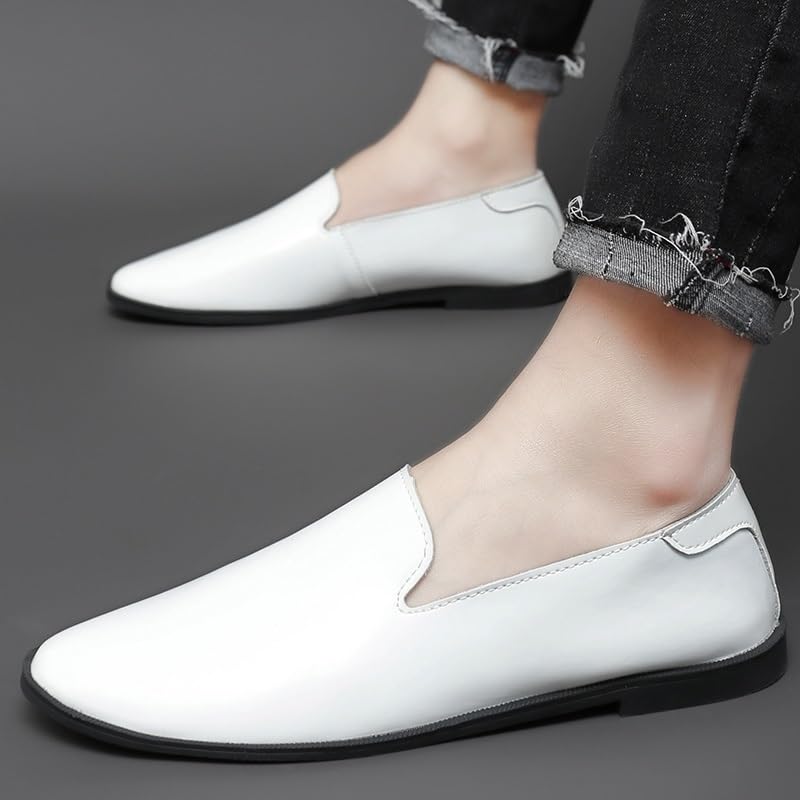 Mens Loafers Shoe Pointed Toe Solid Color PU Leather Smoking Shoes Slip Resistant Flat Heel Lightweight Fashion Walking Slip-ons4