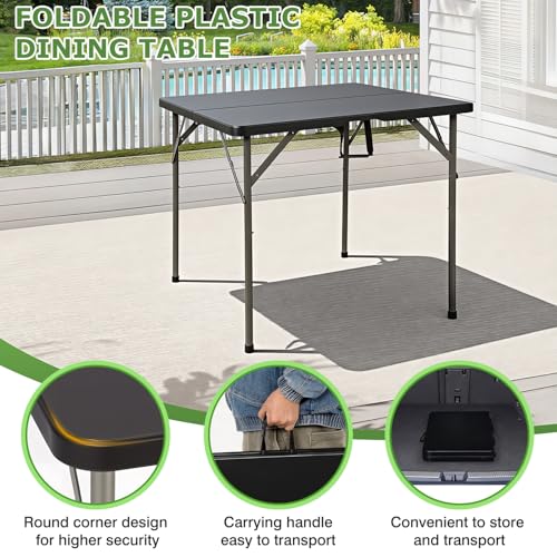 Image of BestOffice Outdoor 34 inch Folding Card Table Plastic Table Portable Square Height Dining Table Perfect for Picnics,Parties,Party and Camping, Black