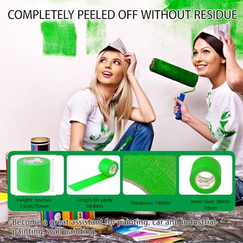 Image of Green Painters Tape 1rolls,3Inch x 60Yards,Green Masking Tape,Paint Tape for Wall Painting,DIY Crafts Arts,Painter's,Decoration Labeling,No Residue, Easy Removal
