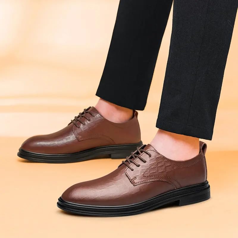 Oxford Shoes for Men Lace Up Leather Round Toe Derby Shoes Rubber Sole Slip Resistant Anti-Slip Non Slip Block Heel Classic4