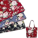 3 Pcs 40 x 63 Inch 3 Yards Wide Floral Cotton Fabric Rose Flowers Pattern Fabric Precut Print Quilting Romantic for Quilting,Sewing,Crafts,Home Decor(3 Models, Red, Blue Purple, Black)