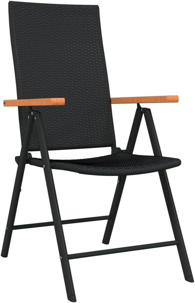 vidaXL 5-Piece Outdoor Dining Set with Adjustable Reclining Chairs - Weather- Bistro Patio Furniture with Easy-to-Clean Glass Tabletop & Folding Chairs for Space-Saving Storage