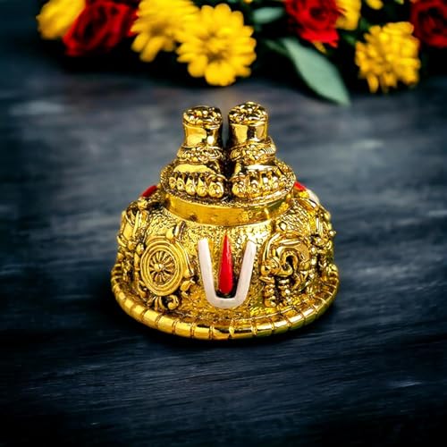 Image of S2S Gold Art India Lord Balaji Charan Paduka 24kt Gold Matte Finish 2 Inch | Vishnu Paduka with Shanku Chakra Namam for Pooja Room, Car & Gifting
