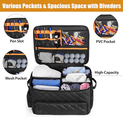 PGmoon 2 Layer Golf Trunk Organizer, Golf Car Storage Organizer with Individual Ventilated Compartment for 2 Pairs Shoes, Golf Car Locker for Balls, Clothes, Tees, Gloves, Accessories - Image 3