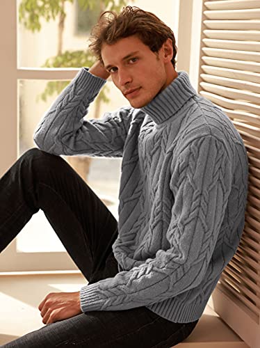 Grace Karin Men's Slim Fit Turtleneck Sweater Casual Warm Twisted Knitted Pullover Sweaters Gray Blue S #TOP1