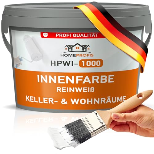 Home Profis® Wandfarbe Weiß | Gute Deckkraft | Wand Farbe Innen zum Färben & Ausbessern | Geruchsarm | Stumpfmatt | Diffusionsfähig | Profi Qualität | HPWI-1000 (12,5 Liter | Bis 75 m²)