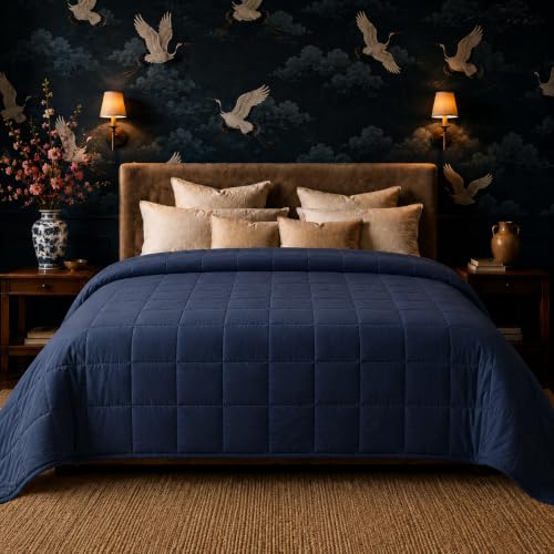 Image of HomeSmart 50lbs Weighted Blanket King Size, Extra Heavy Weighted Blanket, Ultra Soft Breathable Fabric, Also Fits California King Beds, Navy