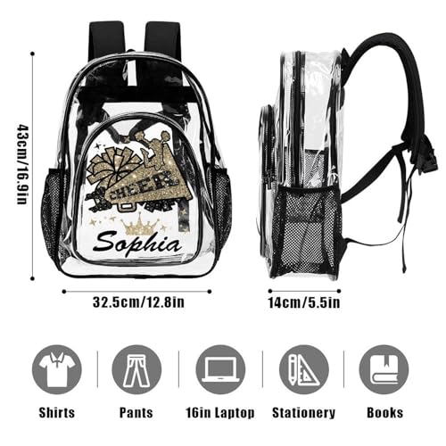 Custom Clear Cheer Kids' Backpack Large PVC Cheerleaders Cheering Sparkle Print Printing Transparent Daypack for Schools Stadium Concerts Work Clear/Old Gold Khaki Black Casual Pack3