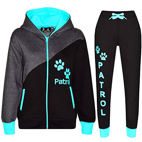 Conjunto de camiseta e inferior con capucha de la patrulla estadounidense de manga larga para niños/niñas, ropa deportiva de forro polar para niños de 7 a 13 años Negro y turquesa. 11-12 Años