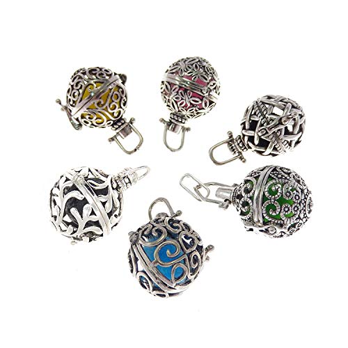 Julie Wang Lot de 6 Pendentifs mixtes en argent antique, diffuseur avec pierres de lave pour aromathérapie, huile essentielle, pour colliers, bracelets, bijoux
