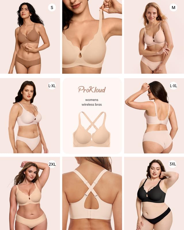Image of ProKloud Bras for Women No Underwire Wireless Jelly Bras Full Coverage Seamless Push Up Bralettes Support Tshirt Bra