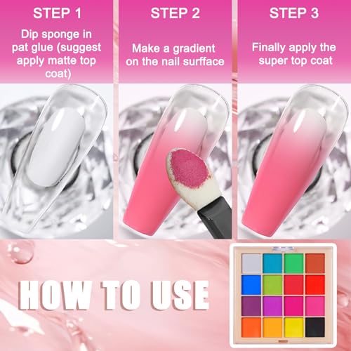 Image of 16 Colors Nail Pigment Powder Palette, Ombre Nails Set Colored Nail Powder Pigmentos para Unas, French Aura Nail Art Palette Long-lasting Manicure DIY Accessories