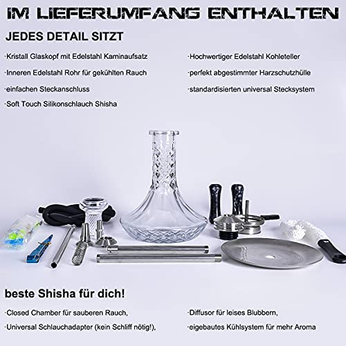 DFESKAH Shisha Set Edelstahl - Epoxidharz Hookah 75cm Wasserpfeife Ausblassystem Kaminkopf Komplettset Silikonschlauch… – Bild 8