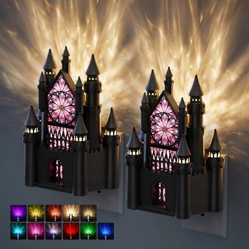Image of JandCase Night Lights Plug into Wall, Castle & Church Decor Night Light | 2 Pack Diamond Lens, RGB & 3000K Change Nightlight, Dimmable Nightlights with Dusk to Dawn Sensor for Rooms Bathroom Hallway