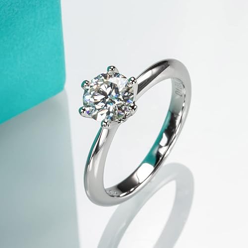Miniatura 2 de AnuClub 1235CT Anillo solitario de moissanita de seis puntas, anillo de plata de ley 925, regalo para boda, compromiso y aniversario con certificado
