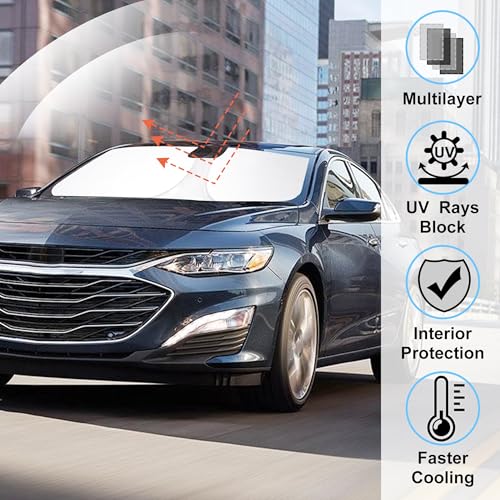 Image of Windshield Sun Shade Custom Fit for 2016-2024 2025 Chevrolet /Chevy Malibu Accessories Foldable Sunshade Sun Blocker Protect Car from Sun Rays & Heat Damage Keep Car Cooler