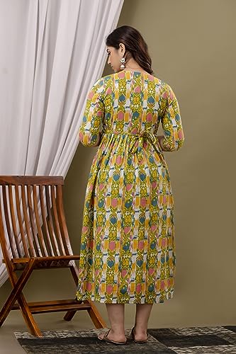 Image of Maternity Feeding Kurti for Women | Cotton Blend Anarkali Dress with Nursing Zip for Pre & Post Pregnancy