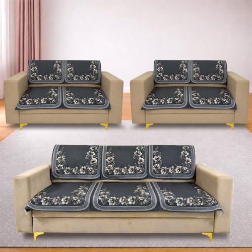 Image of Homerz Premium 'Luxe Series' Holland Velvet Sofa Cover | Smooth Finish | Anti-Skid Fleece Backing | Soft Touch Couch Protector for Living Room (Grey, 7 (3+2+2) Seater, Seat Cover with Backrest)
