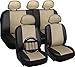 OxGord 17pc PU Leather Tan/ Black Car Seat Cover Set - Airbag - Front Low Back Buckets - Universal Fit for Car, Truck, SUV, Van - Steering Wheel Cover