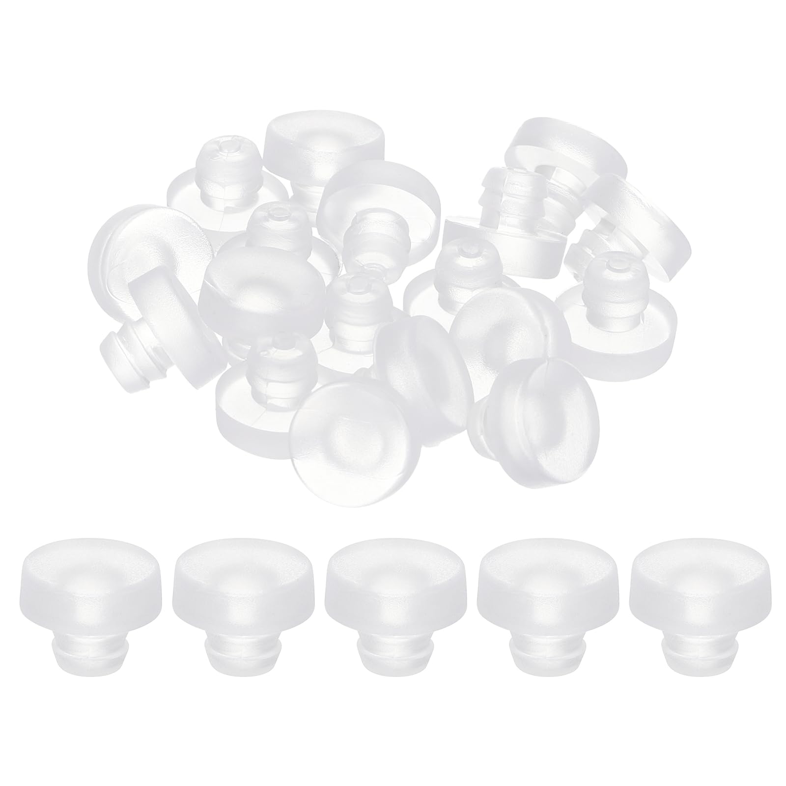 uxcell 30Pcs Glass Table Top Bumpers with Stem, Clear Rubber Push in Bumpers for 6.5mm/0.26" Hole, PVC Rubber Grippers Table Spacers for Table Furniture Cabinet