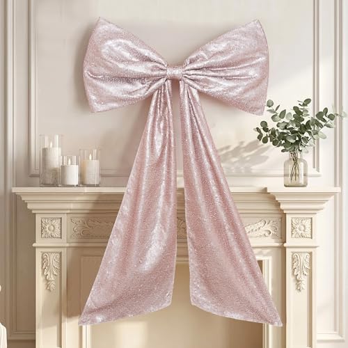PartyDelight Giant Sequin Bow Decor Champagne 24x36 Inch