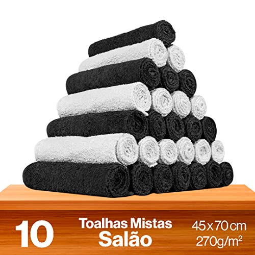 Kit 10 - Toalhas De Rosto Para Salão - Profiline (5 Brancas + 5 Pretas)