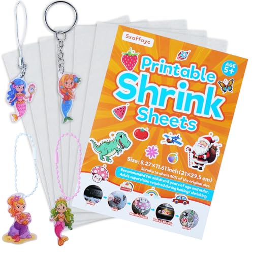 Sxaffayc 6 Sheets Printable Shrink Paper Sheets Plastic