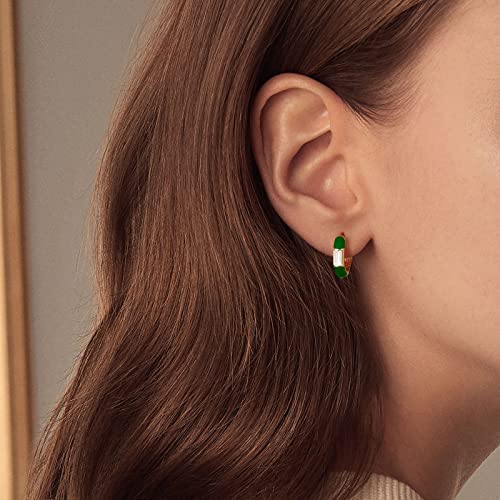 Mesovor Enamel Hoop Earring For Women, 18K Gold Plated Lightweight Classic Huggie Earrings With Cubic Zirconia, Small Multi-Color Earrings Gifts For Teen Girls (Fj0133-Green) #TOP1